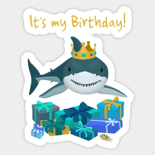 Birthday shark in a crown with presents Sticker